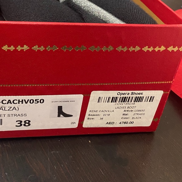 New in Box 100% AUTH Rene Caovilla Black Cashmere Boots w/stunning crystal heels - Picture 2 of 6
